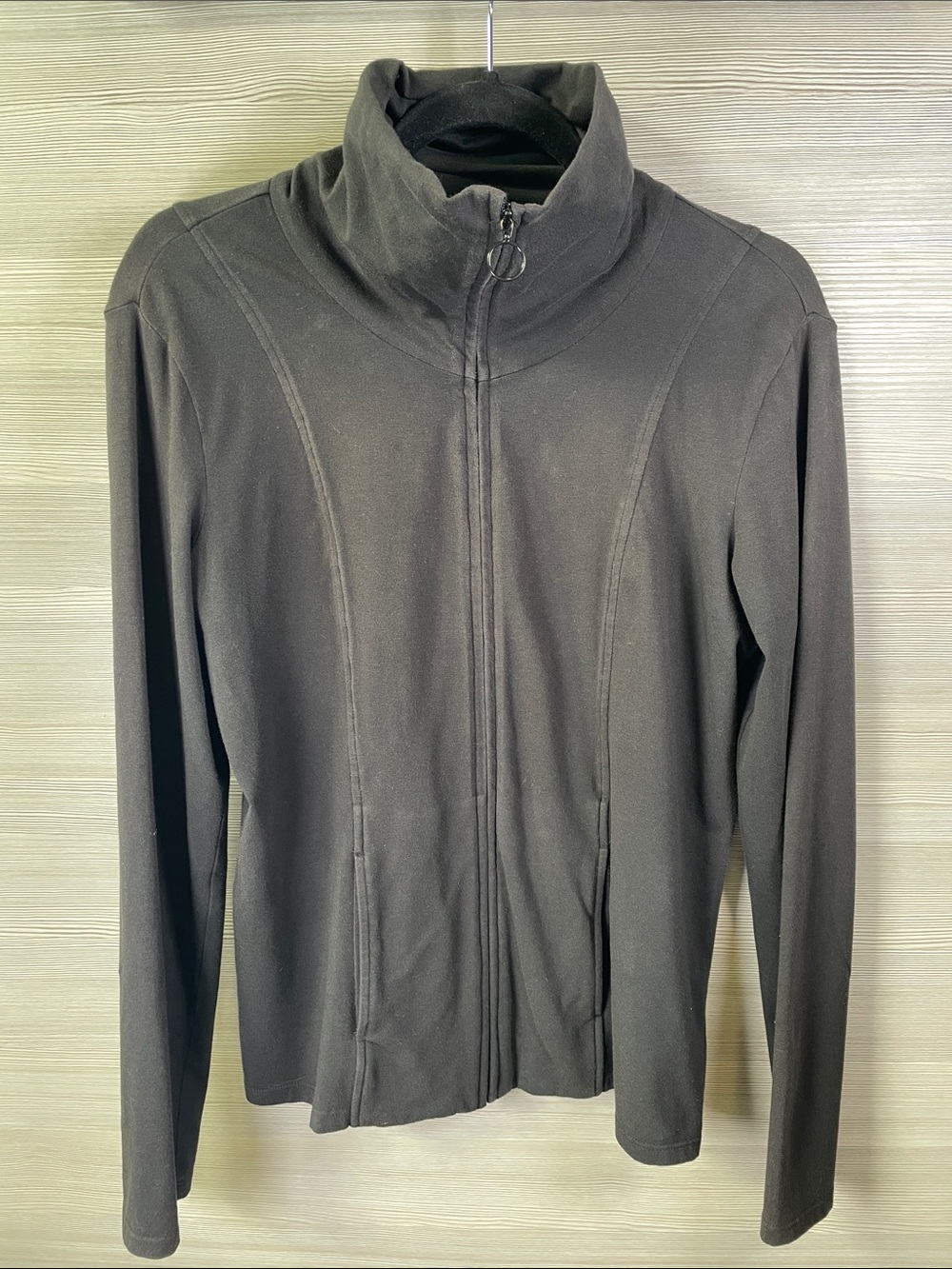 Eileen Fisher Cotton Funnel Neck Black Full-Zip Size Small